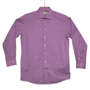 Eton Sz 41 16 Contemporary Fit Pink Blue Plaid Long Sleeve Dress Shirt Slim EUC